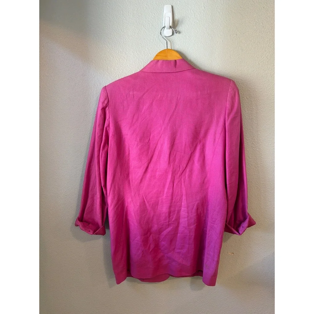 WTC Linen Blazer Women Size M Fuchsia Pink Single Button VTG Professional - Picture 4 of 7